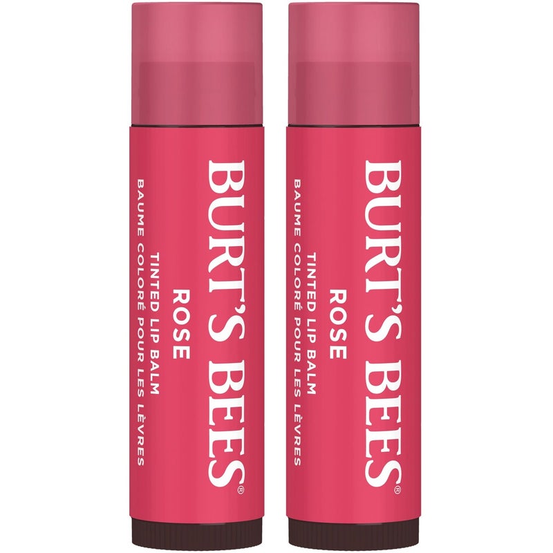Burt's Bees بلسم شفاه بيرتس بيز بلسم ملون هدايا للتخزين، تركيبة بلسم ملون 2 في 1 تدوم طويلاً، ملون مع زبدة الشيا المرطبة لإنهاء طبيعي قابل للبناء، بتلة الورد (عبوة من 2) - Image 1